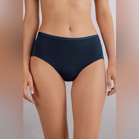 NWT Intimissimi High Waist Panties in Ultralight Microfiber with Lace Trim Navy - Picture 3 of 6